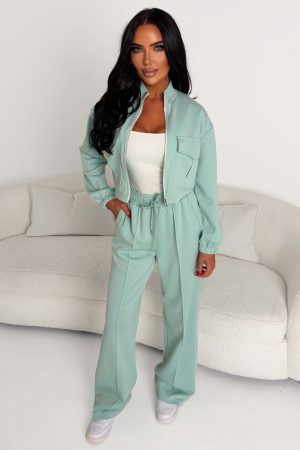 Rest Mode Green Zip Up Pocket Lounge Co-ord