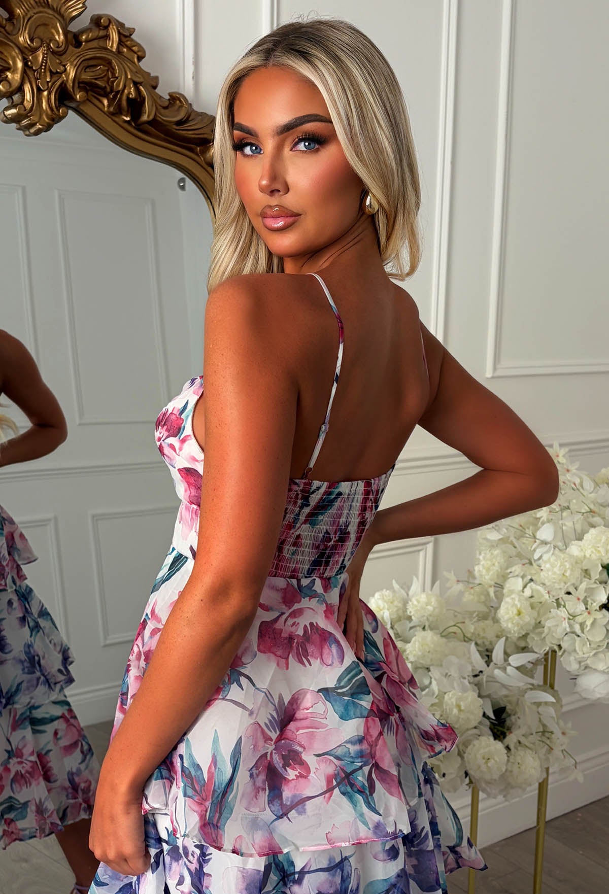 Daisy Kiss Purple Floral Ruffle Midi Dress - Image 5