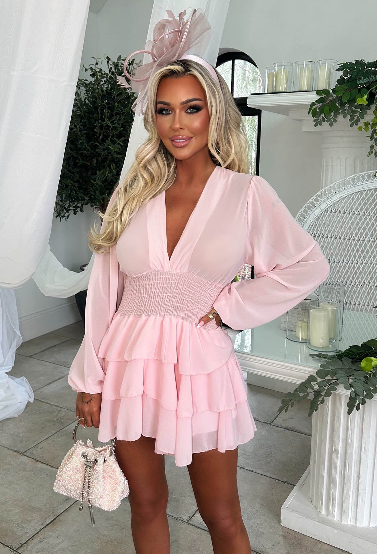 Eternal Grace Pink Long Sleeve Ruffle Mini Dress - Image 3