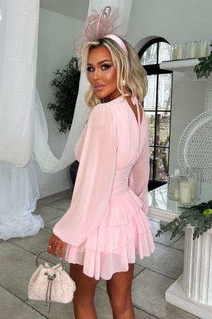 Eternal Grace Pink Long Sleeve Ruffle Mini Dress
