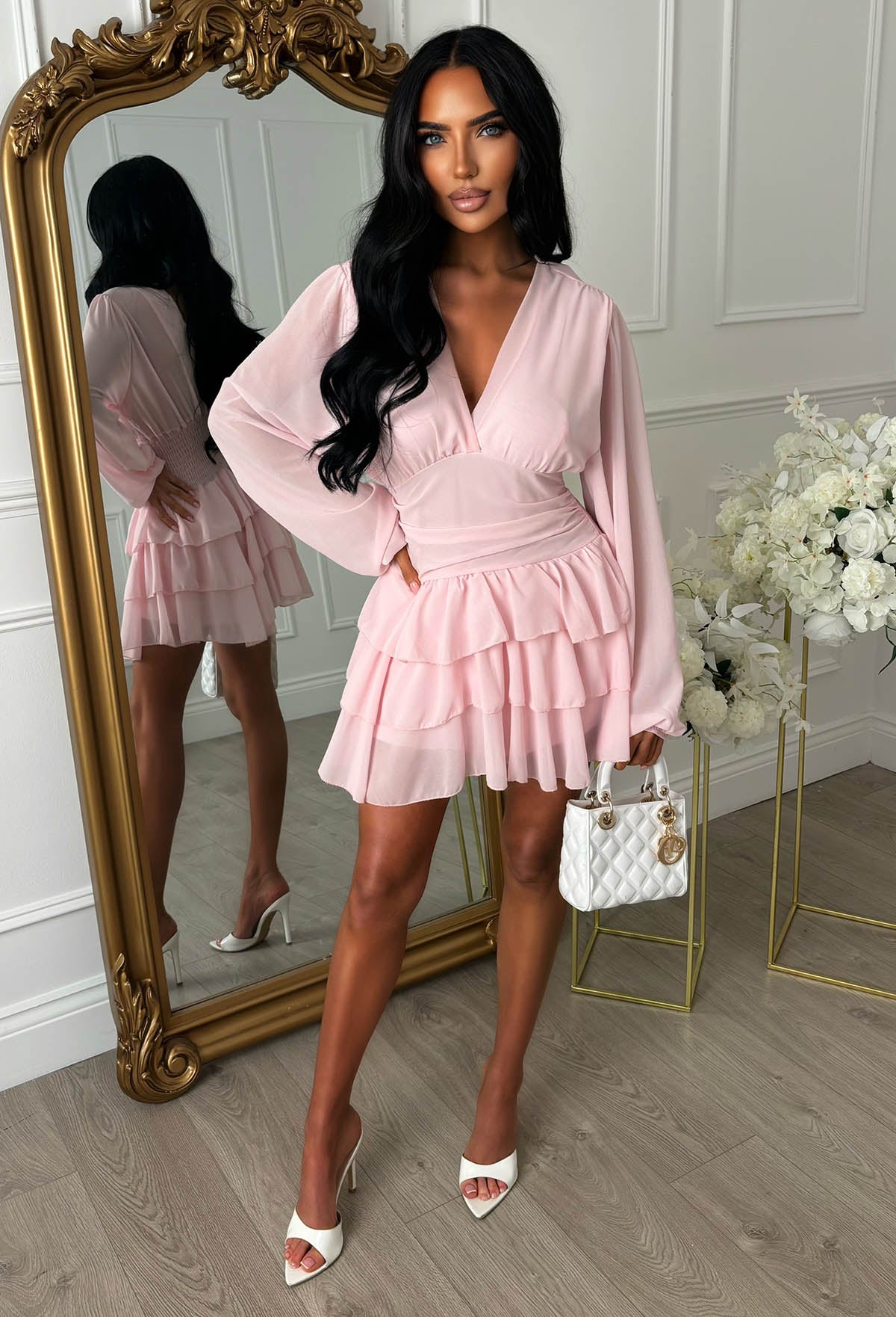 Eternal Grace Pink Long Sleeve Ruffle Mini Dress - Image 7