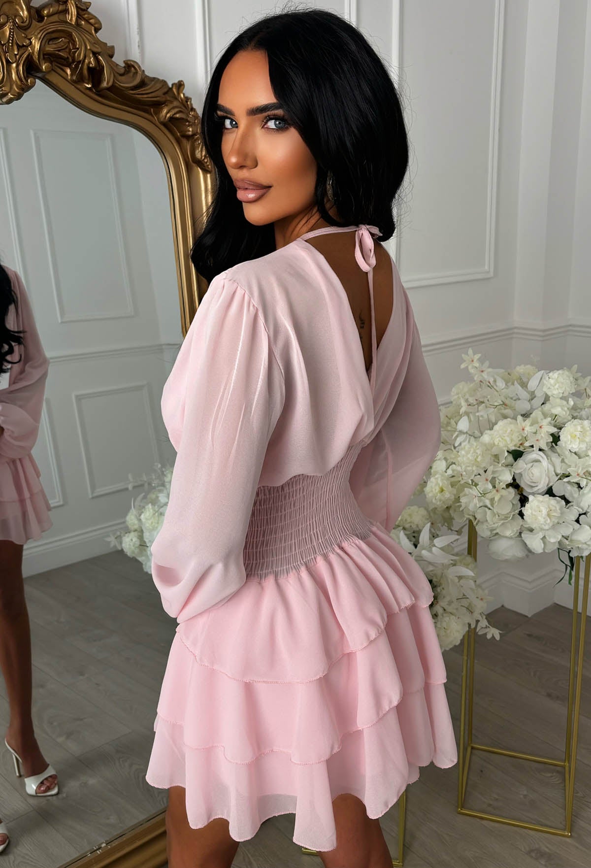 Eternal Grace Pink Long Sleeve Ruffle Mini Dress - Image 8