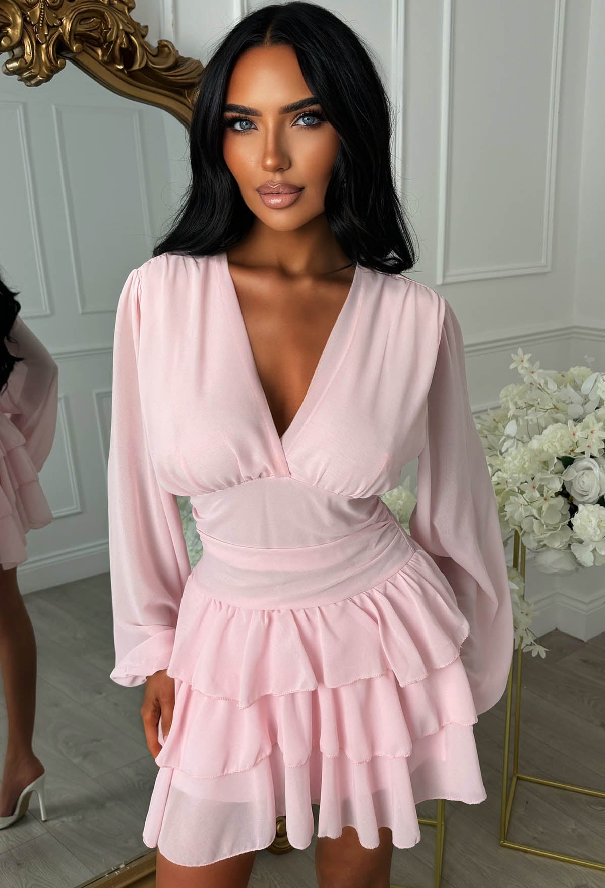 Eternal Grace Pink Long Sleeve Ruffle Mini Dress - Image 9