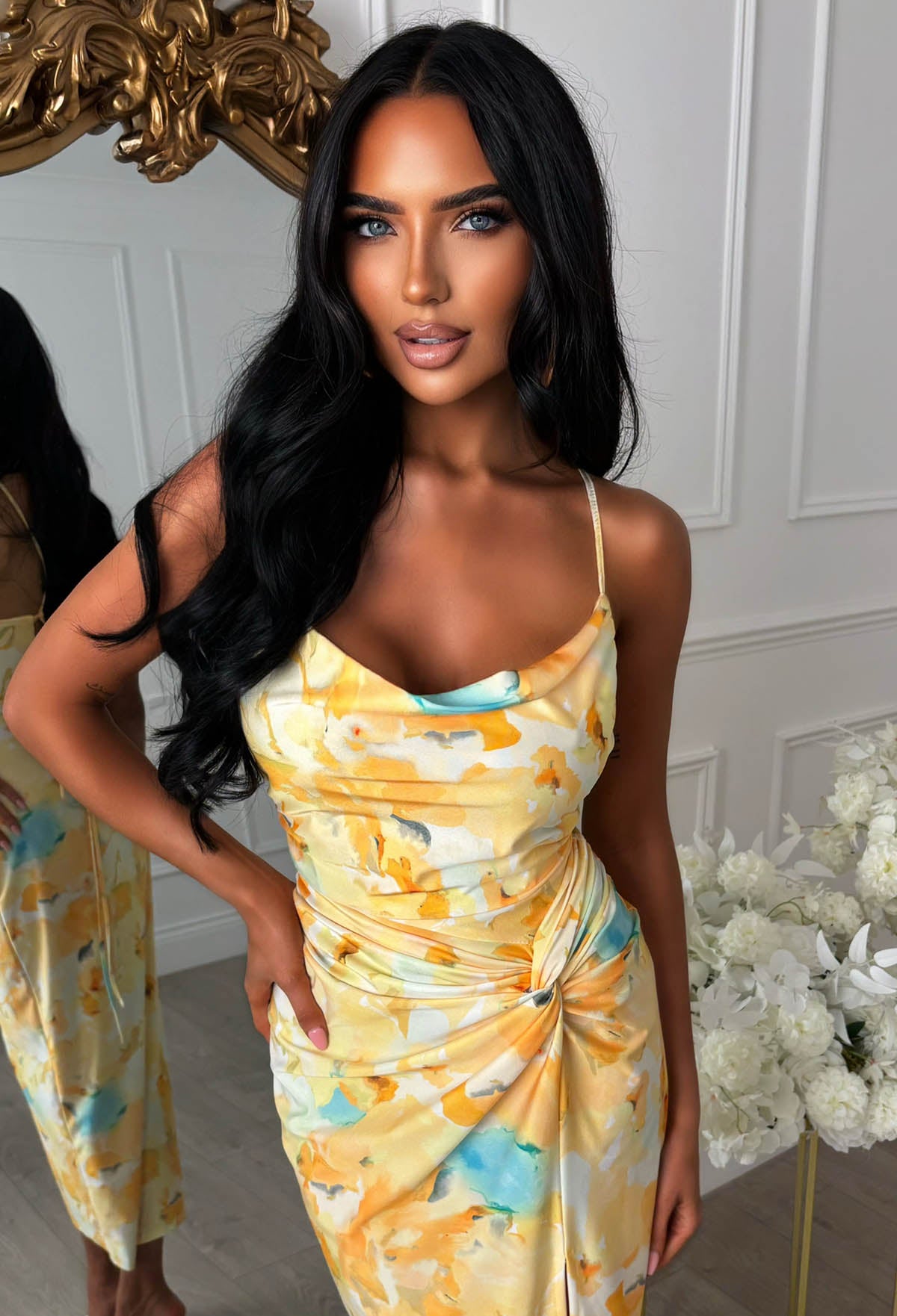 Hotter Than Ever Yellow Abstract Floral Print Dress - Image 7