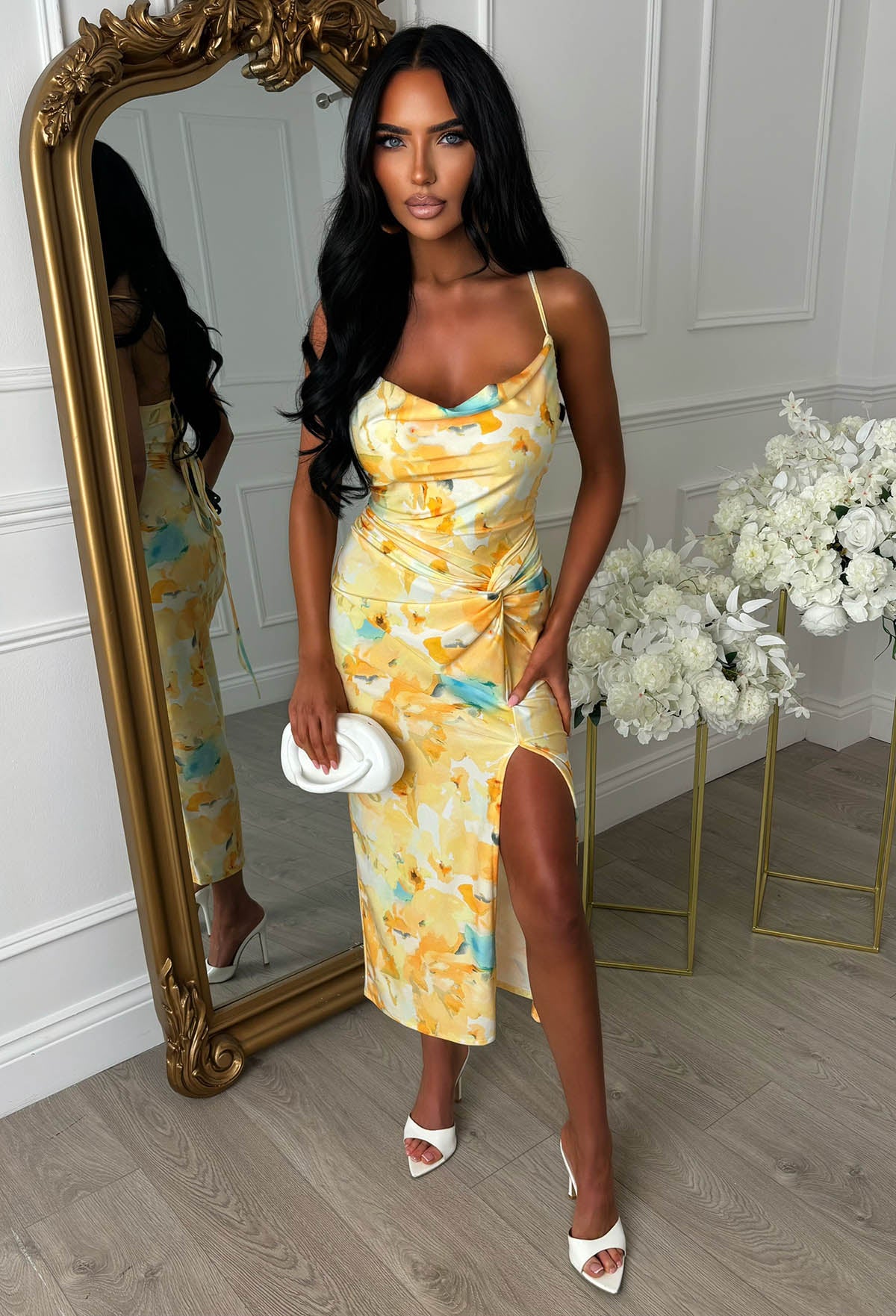 Hotter Than Ever Yellow Abstract Floral Print Dress - Image 6