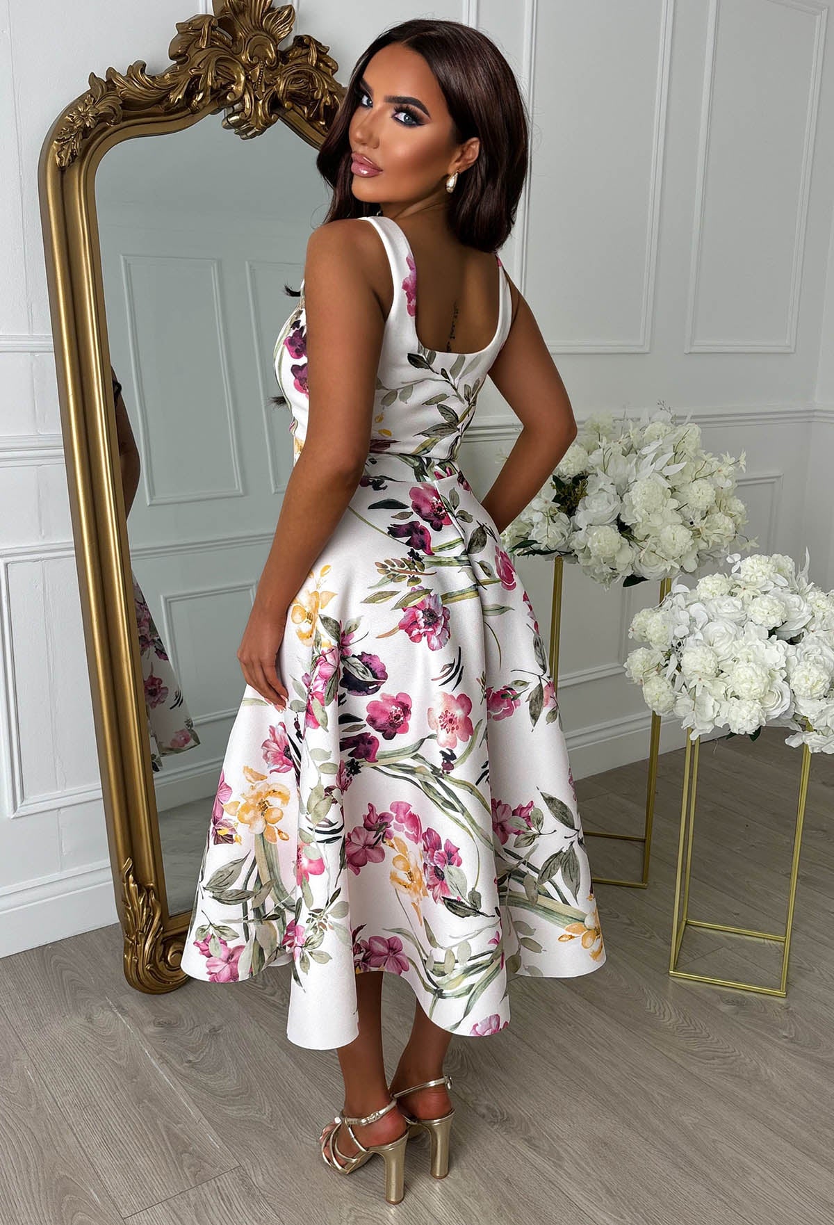 Petal Whisper Multi Pretty Floral Flared Skirt Midi Dress - Image 2