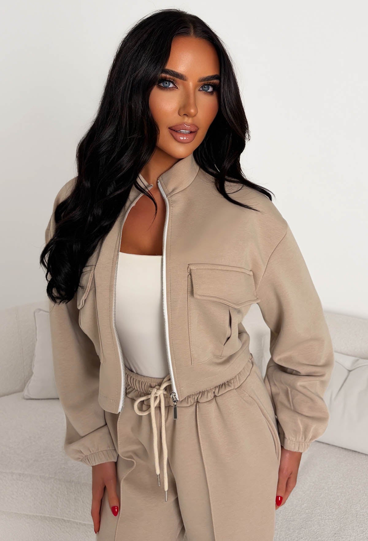 Rest Mode Cream Zip Up Pocket Lounge Co-Ord Set - Image 3