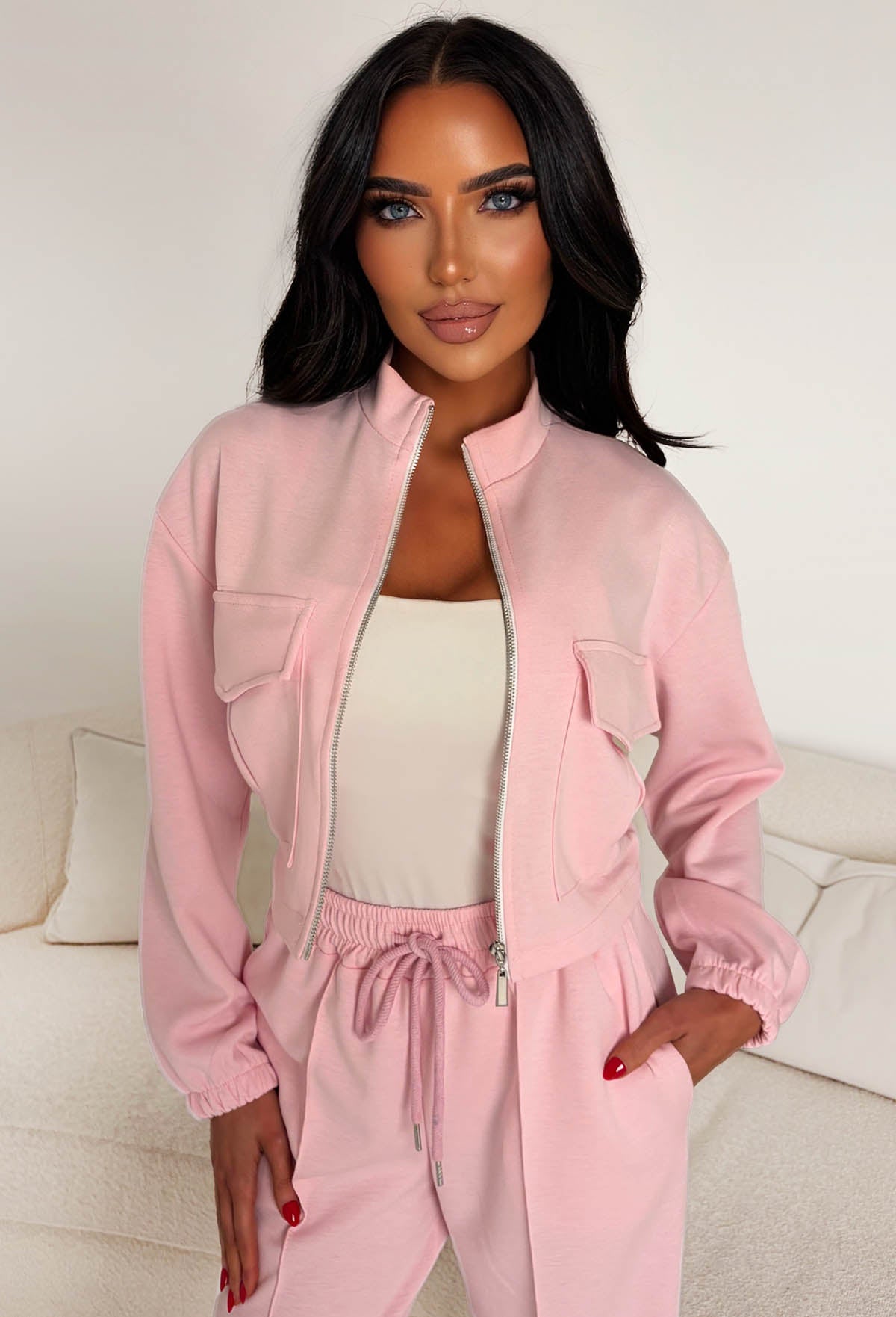 Rest Mode Pink Zip Up Pocket Lounge Co-Ord Set - Image 3