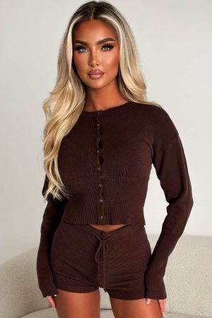 Tender Crush Chocolate Brown Cinched Cardigan & Shorts Co-Ord Set